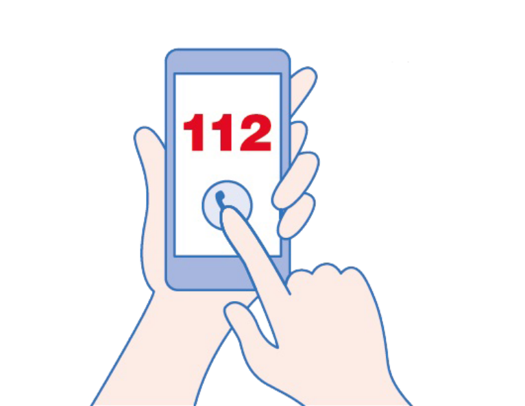 Illustration "Rufen" - Eine Hand hat 112 auf einem Handy eingegeben und betätigt die Anruftaste.